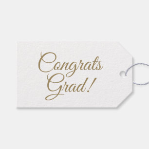 Congrats grad white gold custom script simple gift tags