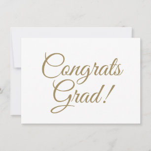 Congrats grad white gold script calligraphy simple card