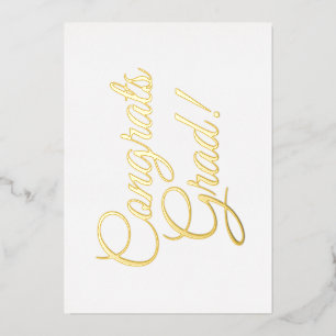 Congrats grad white gold script elegant foil card