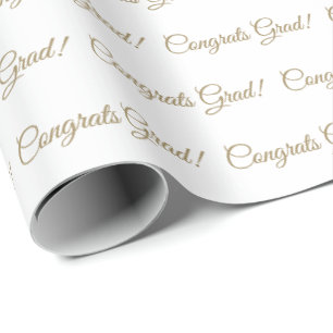 Congrats grad white gold script pattern elegant wrapping paper