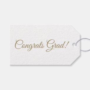 Congrats grad white gold script simple elegant gift tags