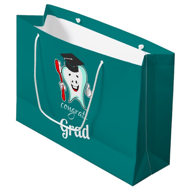 Congrats Grad White Tooth with Graduation Cap Large Gift Bag (Front Angled)