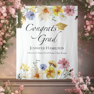 Congrats Grad   Wildflower Graduation Backdrop Tapestry