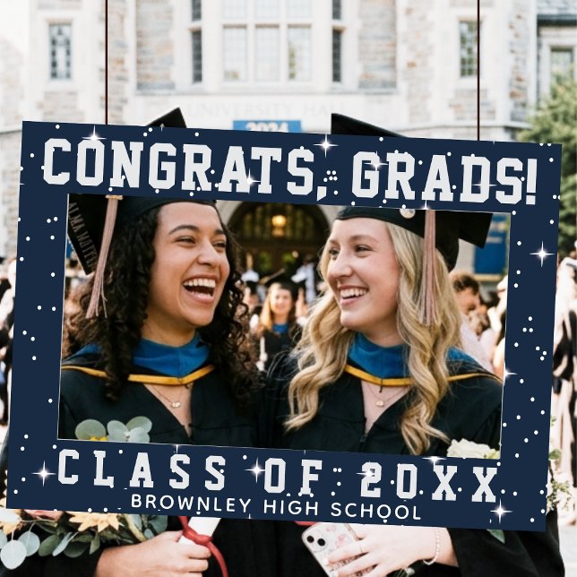 Congrats Grads, blue graduation photo frame Poster (Graduation photo booth frame
)