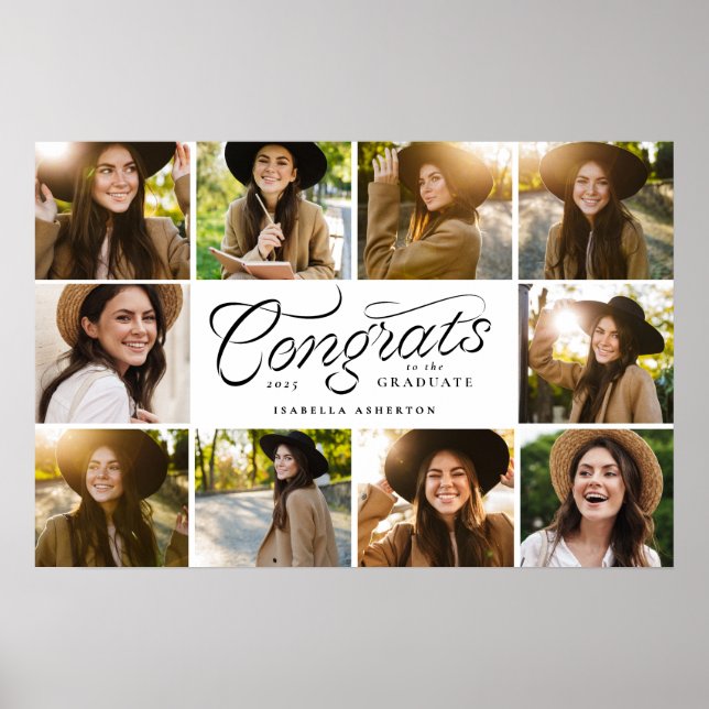 Congrats graduate 10 photo trendy graduation party poster (Front)