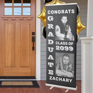 Congrats Graduate 2 Photos Black Custom Colour Retractable Banner