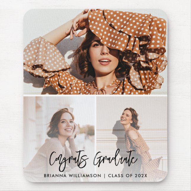 Congrats Graduate 3 Photo Custom 2025 Graduation Mouse Mat (Front)