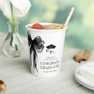 Congrats Graduate Black Bow Graduation Party Paper Cups