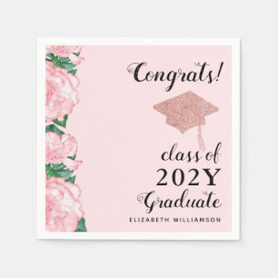 Congrats Graduate Blush Pink Floral Graduation Napkin