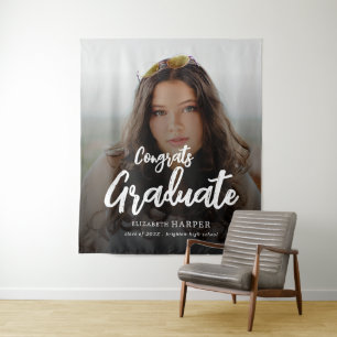 Congrats Graduate Brush Script Photo Graduation  Tapestry