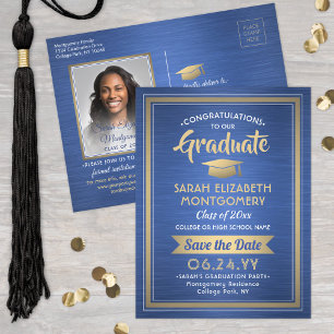 Congrats Graduate Brushed Blue Save the Date Photo Announcement Postcard