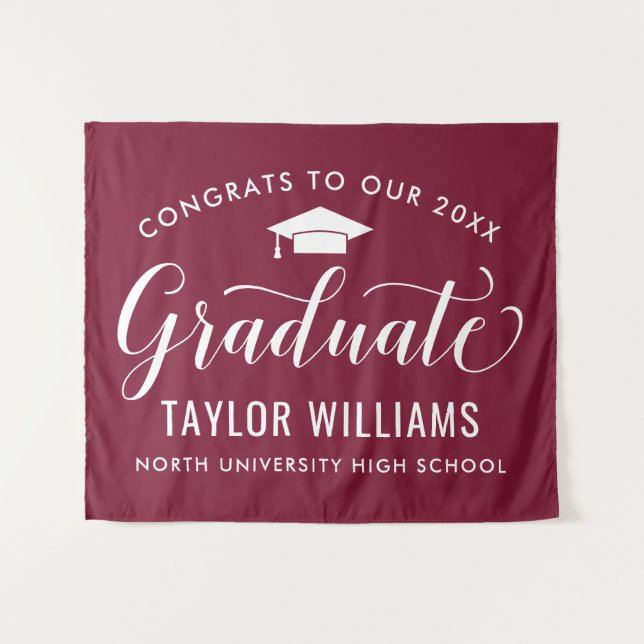 Congrats Graduate Burgundy Backdrop Tapestry (Front (Horizontal))