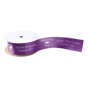 Congrats Graduate Cap Diploma Purple Personalised Satin Ribbon