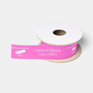 Congrats Graduate Cap Diploma Rose Pink Customised Satin Ribbon