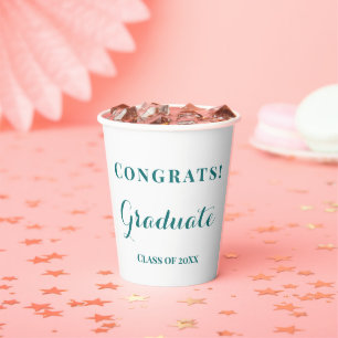 Congrats Graduate Celebration Green & White Paper Cups