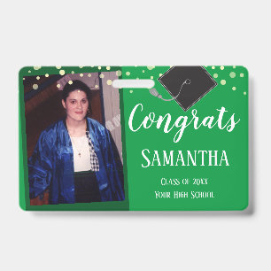 Congrats Graduate Class of One Photo Green Badge ID Badge