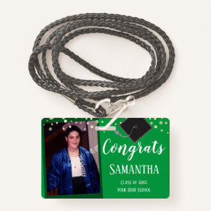 Congrats Graduate Class of One Photo Green Badge ID Badge