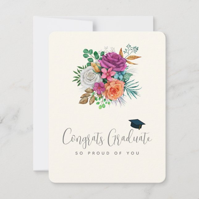 Congrats Graduate Colourful Roses Floral Bouquet Holiday Card (Front)