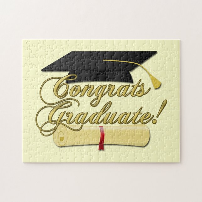 Congrats Graduate Diploma and Graduation hat Jigsaw Puzzle (Horizontal)