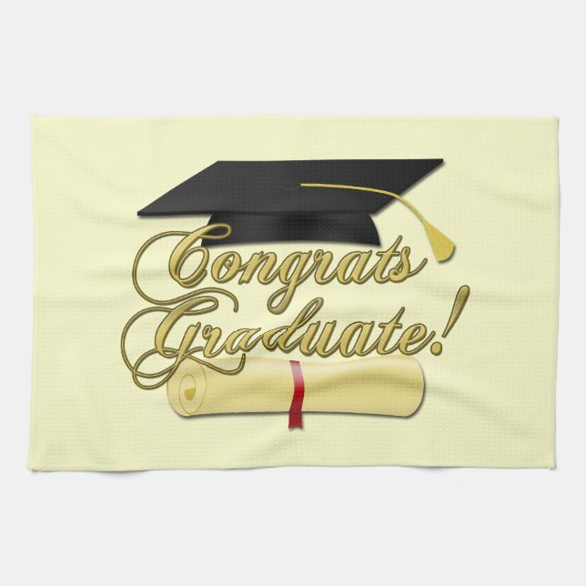 Congrats Graduate Diploma and Graduation hat Tea Towel (Horizontal)