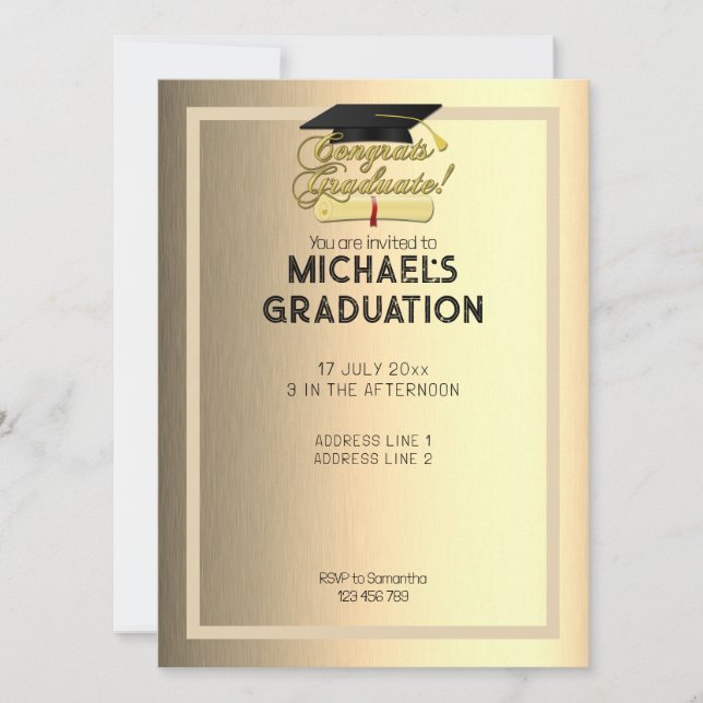 Congrats Graduate Diploma Graduation gold print Invitation (Front)
