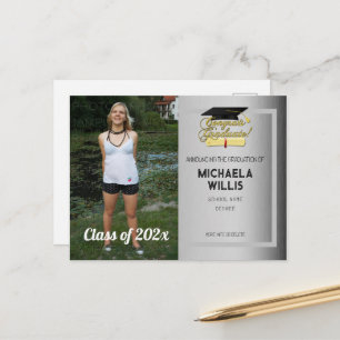 Congrats Graduate Diploma Graduation grey Custom Announcement Postcard