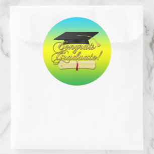 Congrats Graduate Diploma Graduation hat   Colours Classic Round Sticker