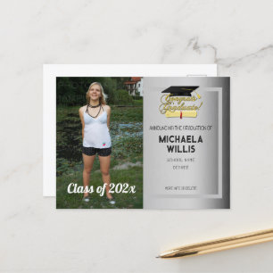 Congrats Graduate Diploma Graduation hat grey Announcement Postcard