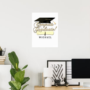 Congrats Graduate Diploma Graduation hat Your Name Poster