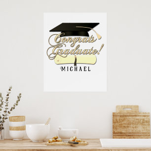 Congrats Graduate Diploma Graduation hat Your Name Poster