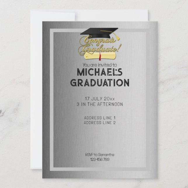 Congrats Graduate elegant grey Graduation  Invitation (Front)