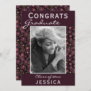Congrats Graduate Flower Pattern Photo Graduation Card