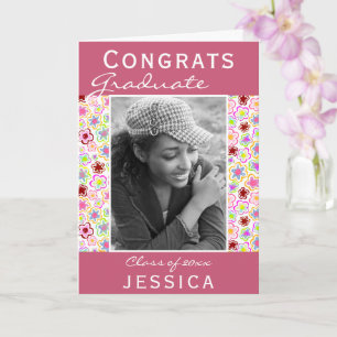Congrats Graduate Flower Pattern Photo Graduation Card