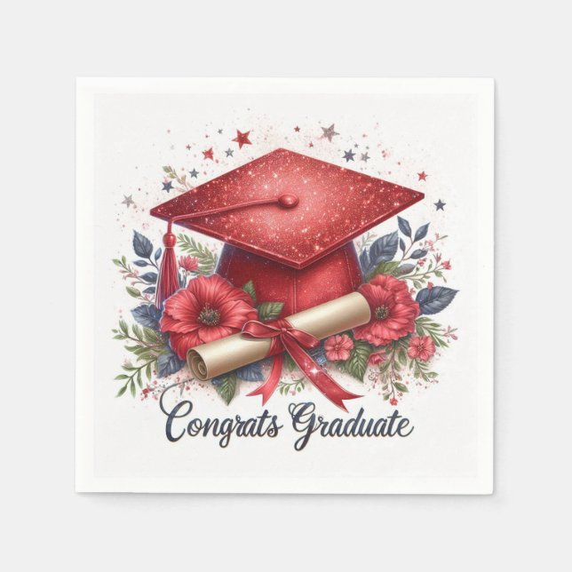 Congrats Graduate, Graduation Cap and Diploma Napkin (Front)