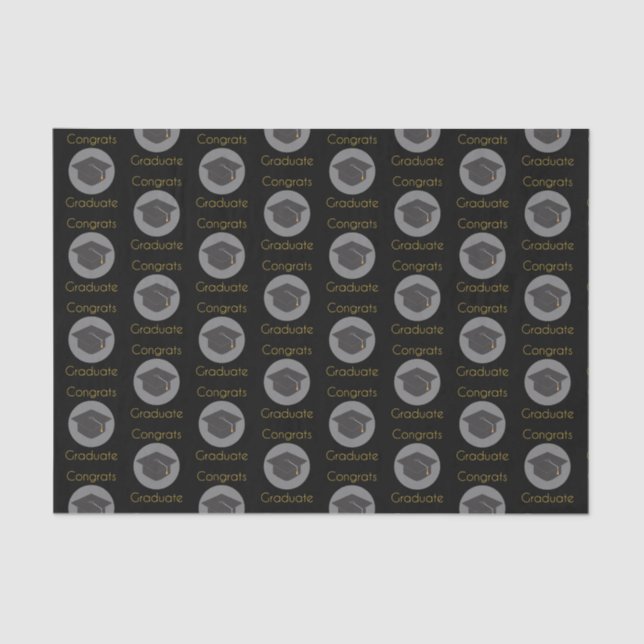Congrats Graduate Graduation Cap on Black Tissue Paper (Front)