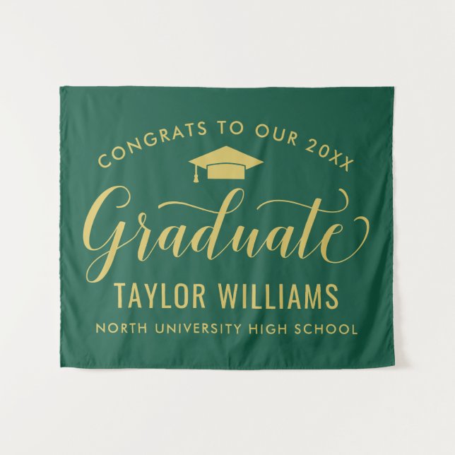 Congrats Graduate Green Gold Graduation Tapestry (Front (Horizontal))