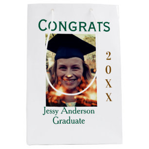 Congrats graduate green gold year 20XX namesimple Medium Gift Bag