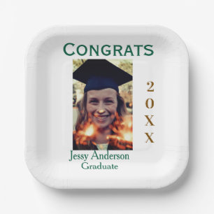 Congrats graduate green gold year 20XX namesimple Paper Plate