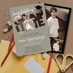 Congrats Graduate Grey Cutout Photo Graduation Invitation