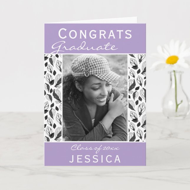 Congrats Graduate Leaf Pattern Photo Graduation Card (Small Plant)