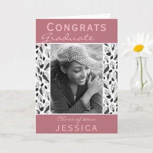 Congrats Graduate Leaf Pattern Photo Graduation Card