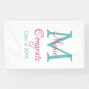 Congrats graduate name monogram green pink blue t banner