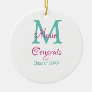 Congrats graduate name monogram green pink blue t ceramic tree decoration