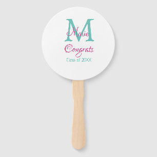 Congrats graduate name monogram green pink blue t hand fan