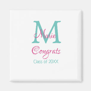 Congrats graduate name monogram green pink blue t magnet