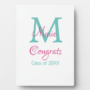Congrats graduate name monogram green pink blue t plaque