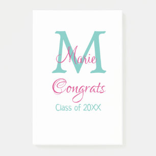 Congrats graduate name monogram green pink blue t post-it notes