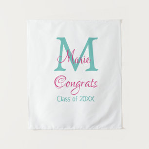 Congrats graduate name monogram green pink blue t tapestry