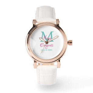 Congrats graduate name monogram green pink blue t watch