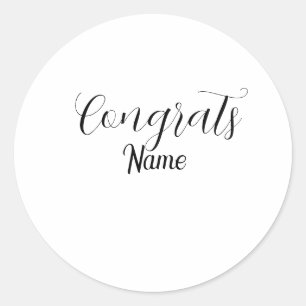 Congrats graduate name simple minimal year class  classic round sticker
